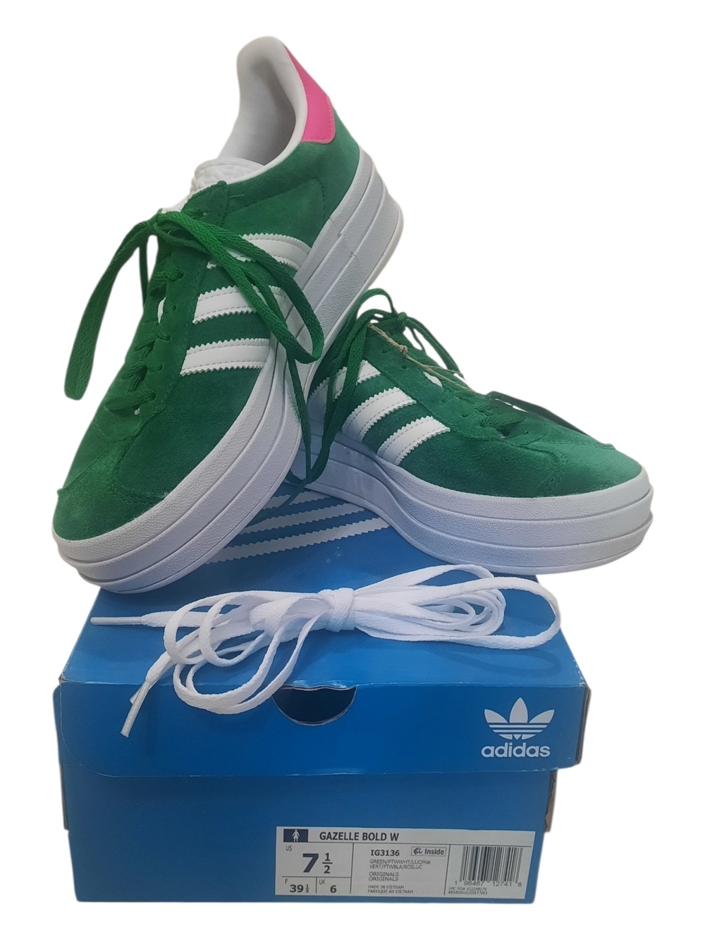 NWT adidas Gazelle Bold Platform Sneakers Green/Pink Sz 7 1/2 (7.5)
